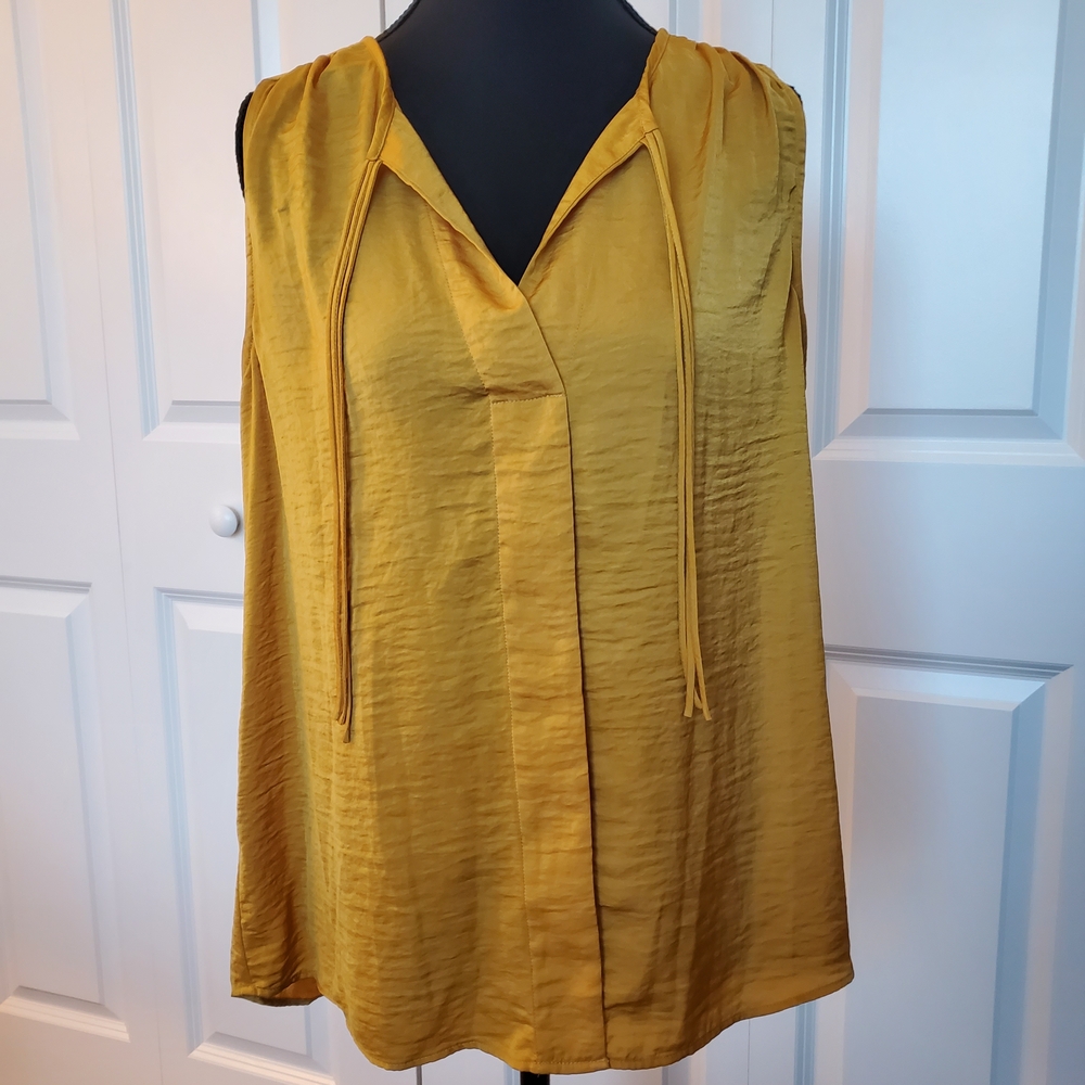 CAbi Gold Sleeveless Tie Front Blouse
